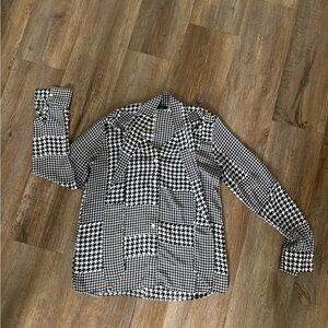 Ann Taylor Black and White Houndstooth Blouse